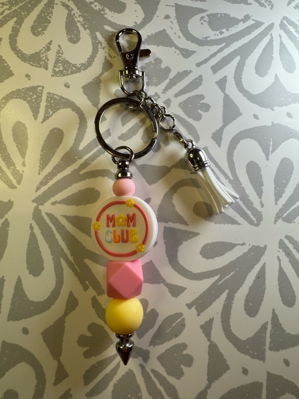 Mom Club Pink & Yellow Keychain Card Holder Charm
